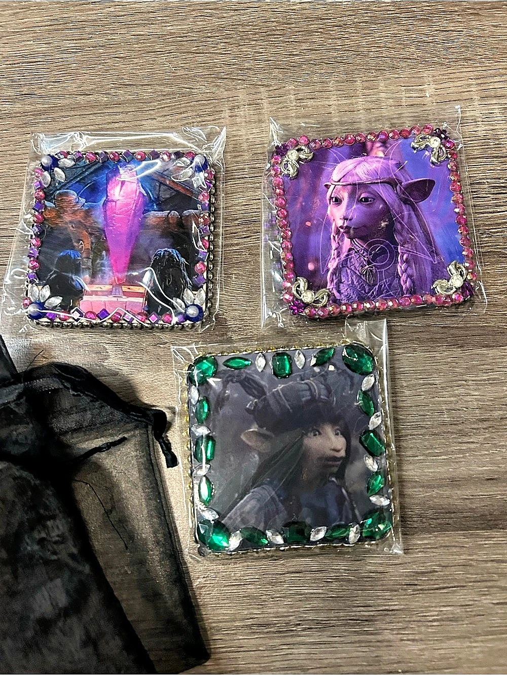 CUSTOM LUX BLK RHINESTONE DARK CRYSTAL DRINK COASTERS Gelfling Decor Set Gift 💜